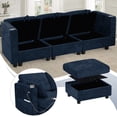 thumbnail image 3 of ACMEASE 86" Chenille 3 Seats Sofa w/Movable Storage Ottoman, Sectional Sofa w/Adjustable Backrests, Comfortable Fabric Couch w/USB&Type-C Ports, Cup Holders for Living Room, Blue, 3 of 8