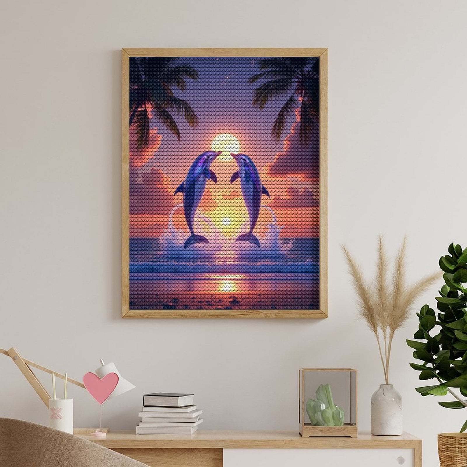 Diamond Art Kits for Adults, Twin Dolphins Sunset Splash 5D Diamond Painting Kits for Adults Beginners, DIY Full Drill Diamond Painting, Gem Art and Crafts 12x16