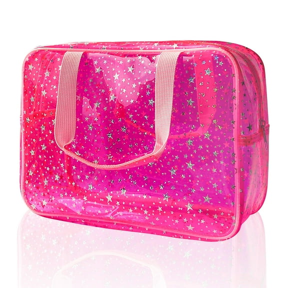 Lohol Large Cosmetic Bag 12x5x8 Inch, Travel Pouch with Top Handle, Durable PVC Zippered Case for Makeup and Travel Essentials