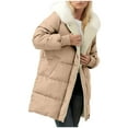 thumbnail image 6 of Dazajoo Long Winter Coats for Women Thickened Warm Quilted Puffer Jacket Oversized Zip Up Ski Snow Outerwear with Fur Hood,Khaki,S, 6 of 10