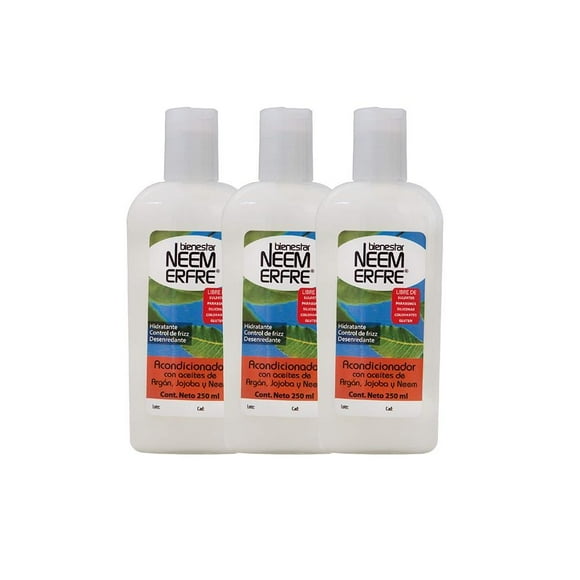 Paquete de 3 accondicionador natural para cabello Bienestar NEEM ERFRE 250 ml c/pack