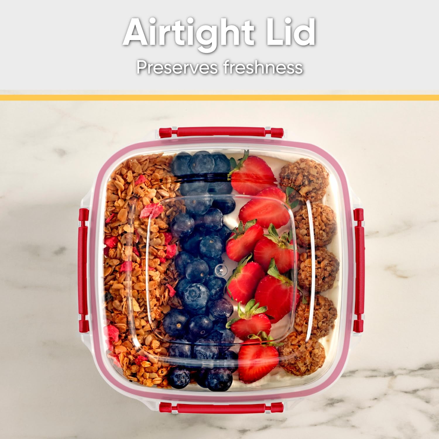 Superio Lock and Fresh Airtight Food Storage Containers with Lids for Kitchen Pantry Organization , BPA Free, Lunch, and Meal Prep Plastic Containers, 48 oz. Square Sealed Container, Red, 2 pack