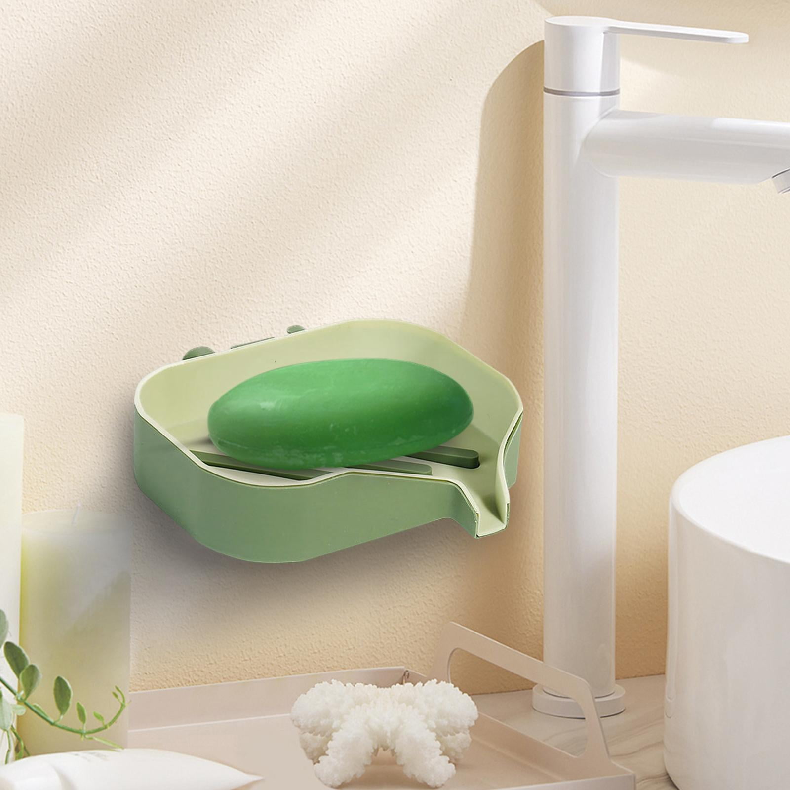 Soap Dish Drainer Wall Mounted for Sink Size 13 x 9 x 3 cm Unnecessary punching Green