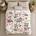 thumbnail image 4 of Raccoons with Picnic Baskets and Flowers, Whimsical Storybook Style for Animal Lovers, Berry Tablecloth Scene and Birthday Gift, Cozy Flannel Blanket for Bedroom and Living Room, Home Decor, 4 of 7