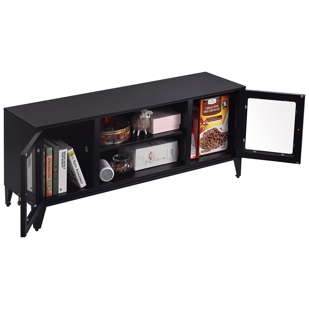Lowestbest Industrial Metal TV Stand with 2 Glass Door for TVs up to 55", Black Lowestbest Industrial Metal TV Stand with 2 Glass Door for TVs up to 55", Black