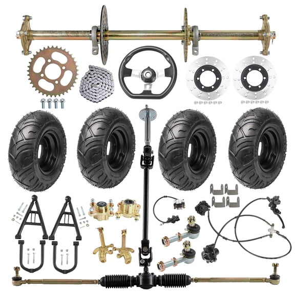 Complete DIY Go Kart & Drift Trike 32" Rear Axle Kit with 13x5.00-6" Wheel Tires Front & Rear Brake Set up Steering Rack Accessories, Shock Swingarm, Hub, Spindles for ATV, Quad, & Golf Carts Buggy¡­
