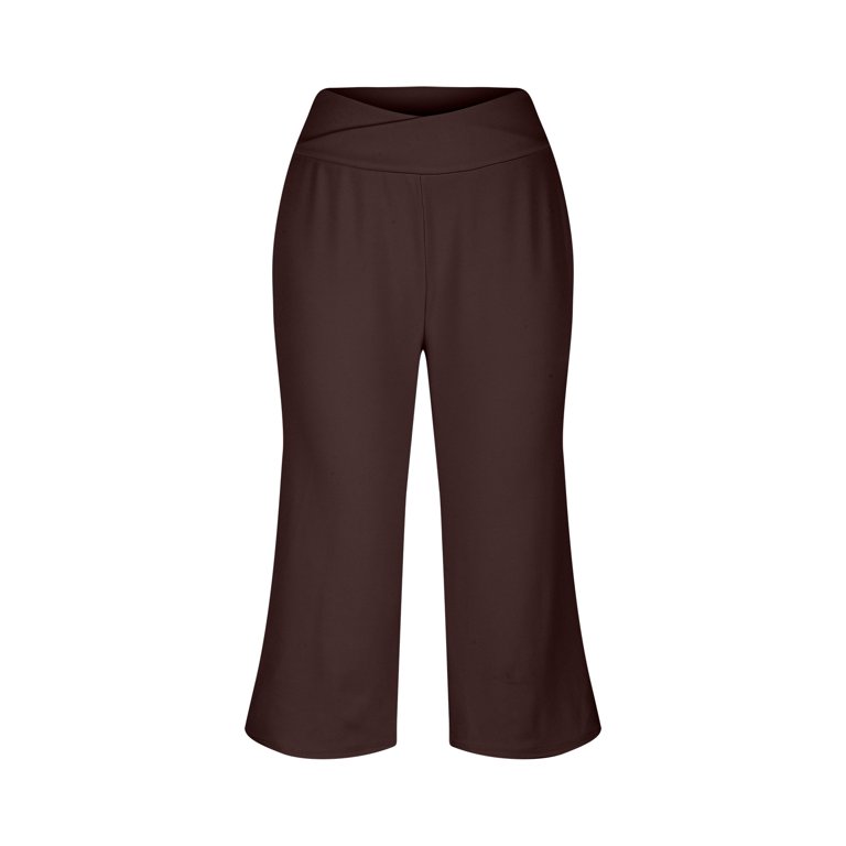 brown dress capris Brnmxoke Women's Plus Size High Waist Stretch Womens Golf Capris Pants for Summer with Pockets Work Casual Brown,XL suitable for your personal WGRFFH Women's Capri Pants Crossover