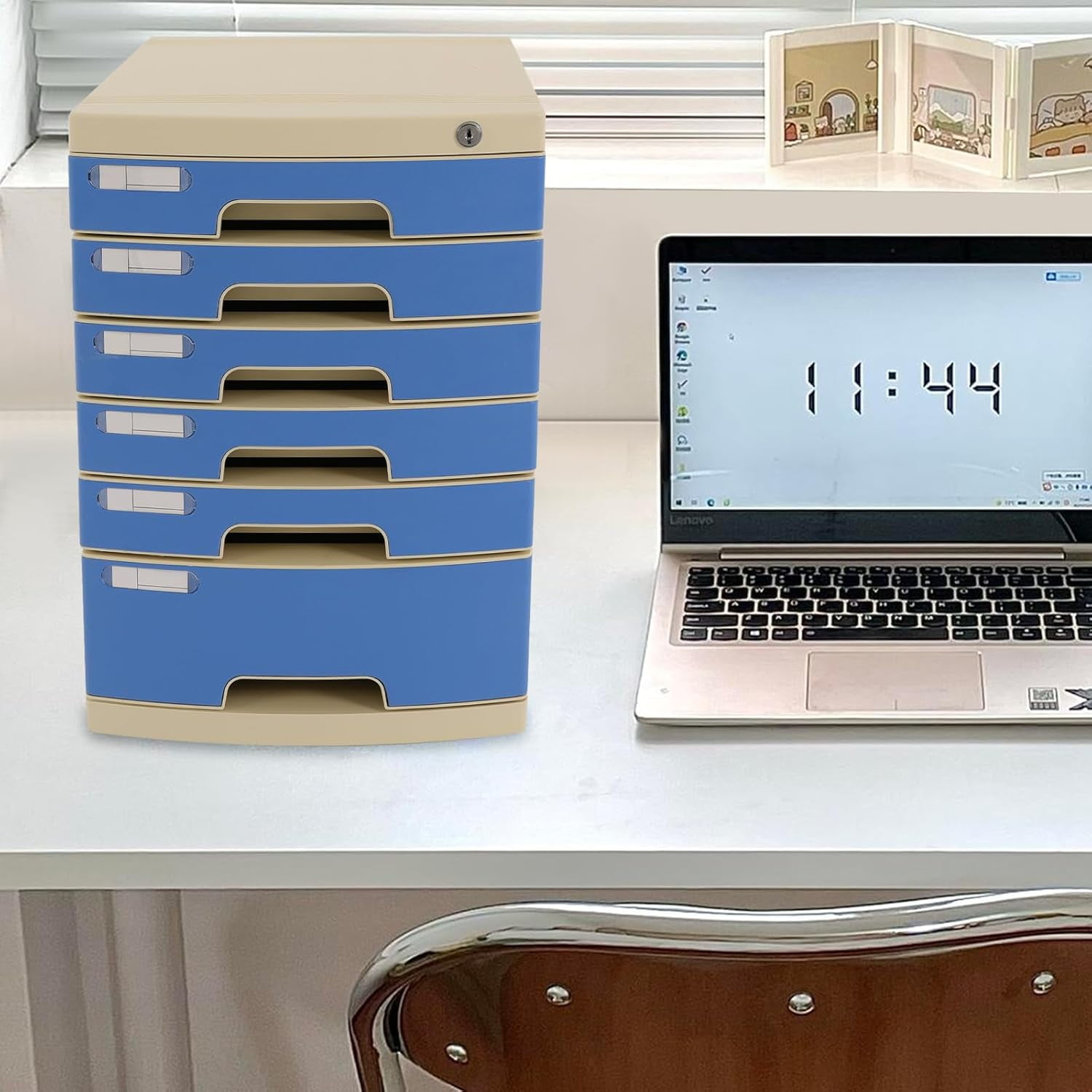6 Compartments Home Desktop Drawer Organizer Literature Organizer with Key Office Drawer File Organizer Storage Bin Container for Desk Accessory Stationery