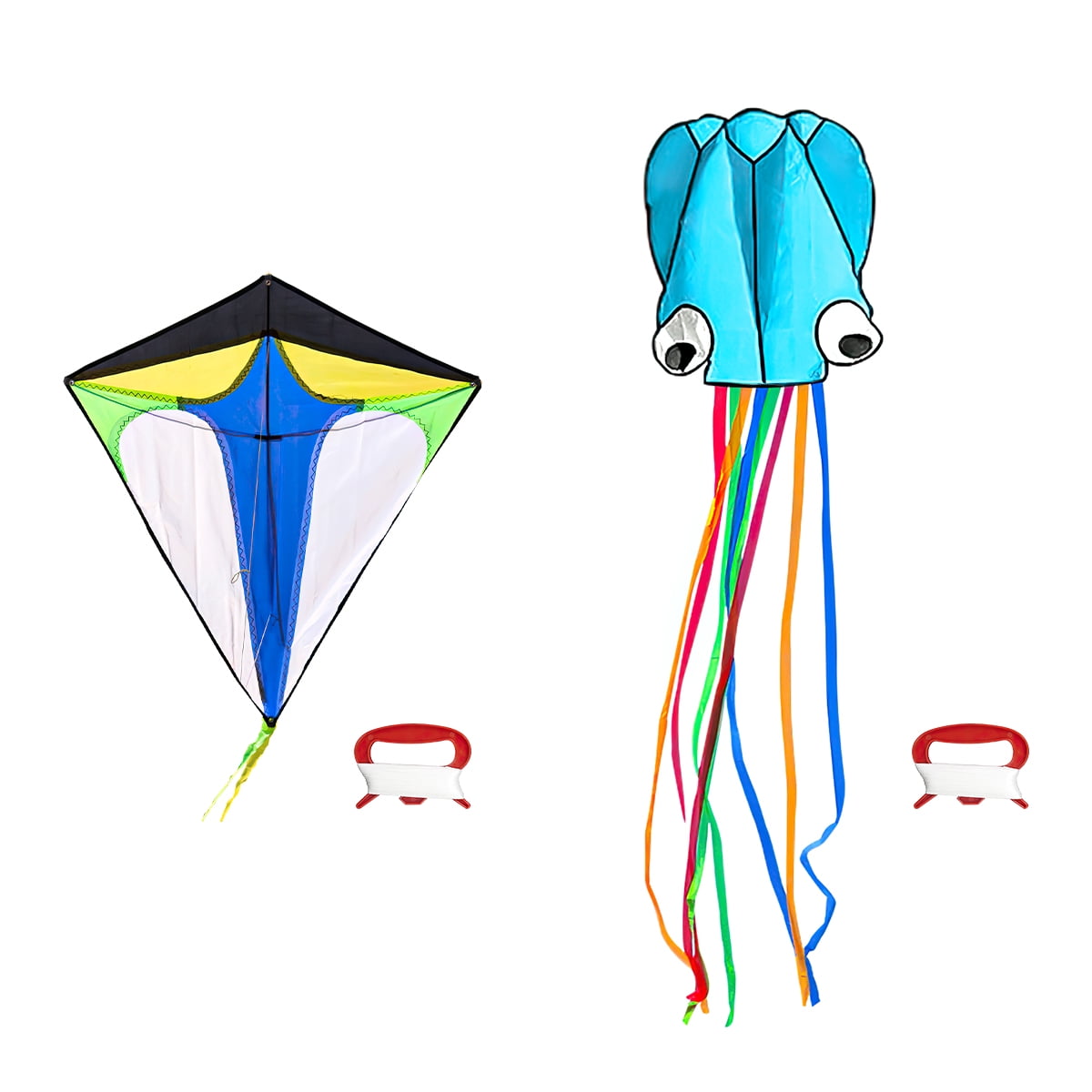 Kepooman Large Blue Octopus Kite & Colorblock Diamond Kite with Tail & Lines, 2 Pack Easy Flyer Kites for Family Outdoor Game Activities Kepooman Large Blue Octopus Kite & Colorblock Diamond Kite with Tail & Lines, 2 Pack Easy Flyer Kites for Family Outdoor Game Activities