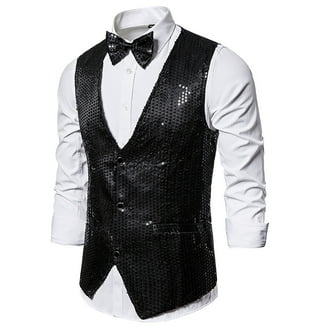 Gilet Uomo Con Paillettes Argentate – Orlob – Perfetto Per Carnevale E Feste A Tema – Taglie 48/50 – 56/58