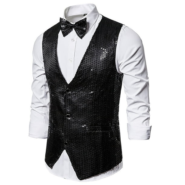 Chaqueta de chaleco informal con lentejuelas y personalidad a la moda de otoño e invierno para hombre Pompotops oipoqjl14231
