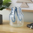 thumbnail image 2 of DecMode 10" Abstract Cream Glass Vase with Wavy Blue Design, 2 of 9
