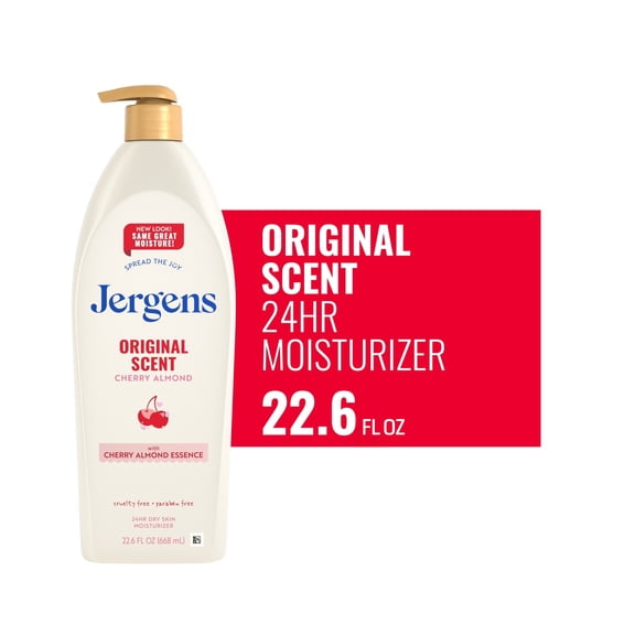 Jergens Original Scent with Cherry Almond Body Lotion Moisturizer for Dry Skin, 22.6 fl oz