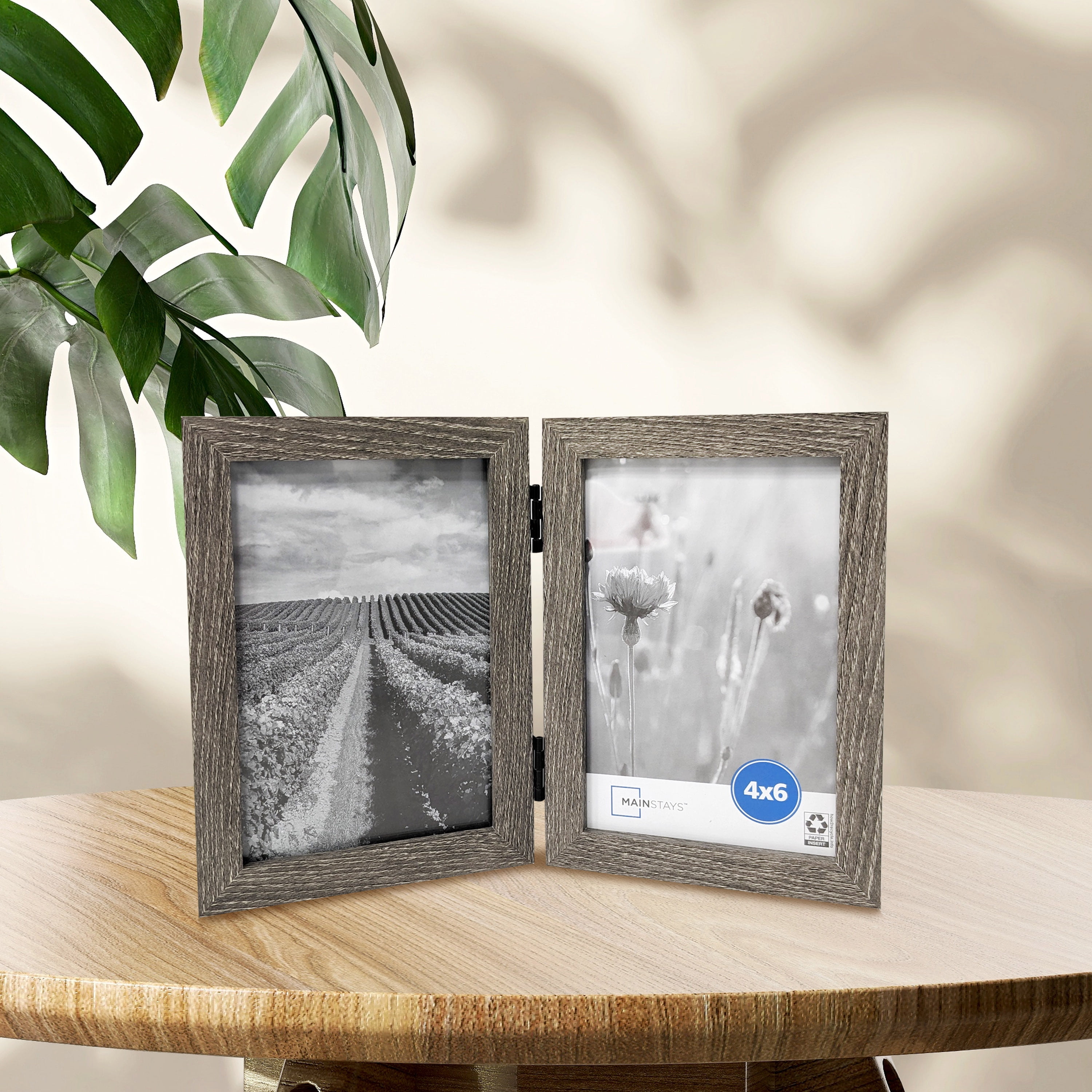 Mainstays – 4x6 Picture Frame – Rustic Gray 2 Photo Hinged Linear Program Tabletop Photo Frame