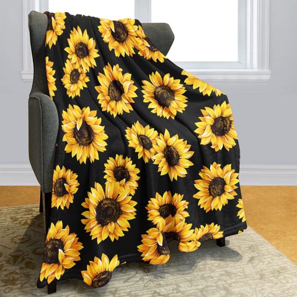 Couverture Tournesol à Imprimé Unilatéral, Jeté Doux, Chaud, Duveteux, Léger pour Adultes et Femmes, Cadeau 60"x80 Pouces