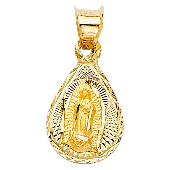 14k Solid Gold Virgin Mary Vrigen de Guadalupe Teardrop Charm Pendant 16mm