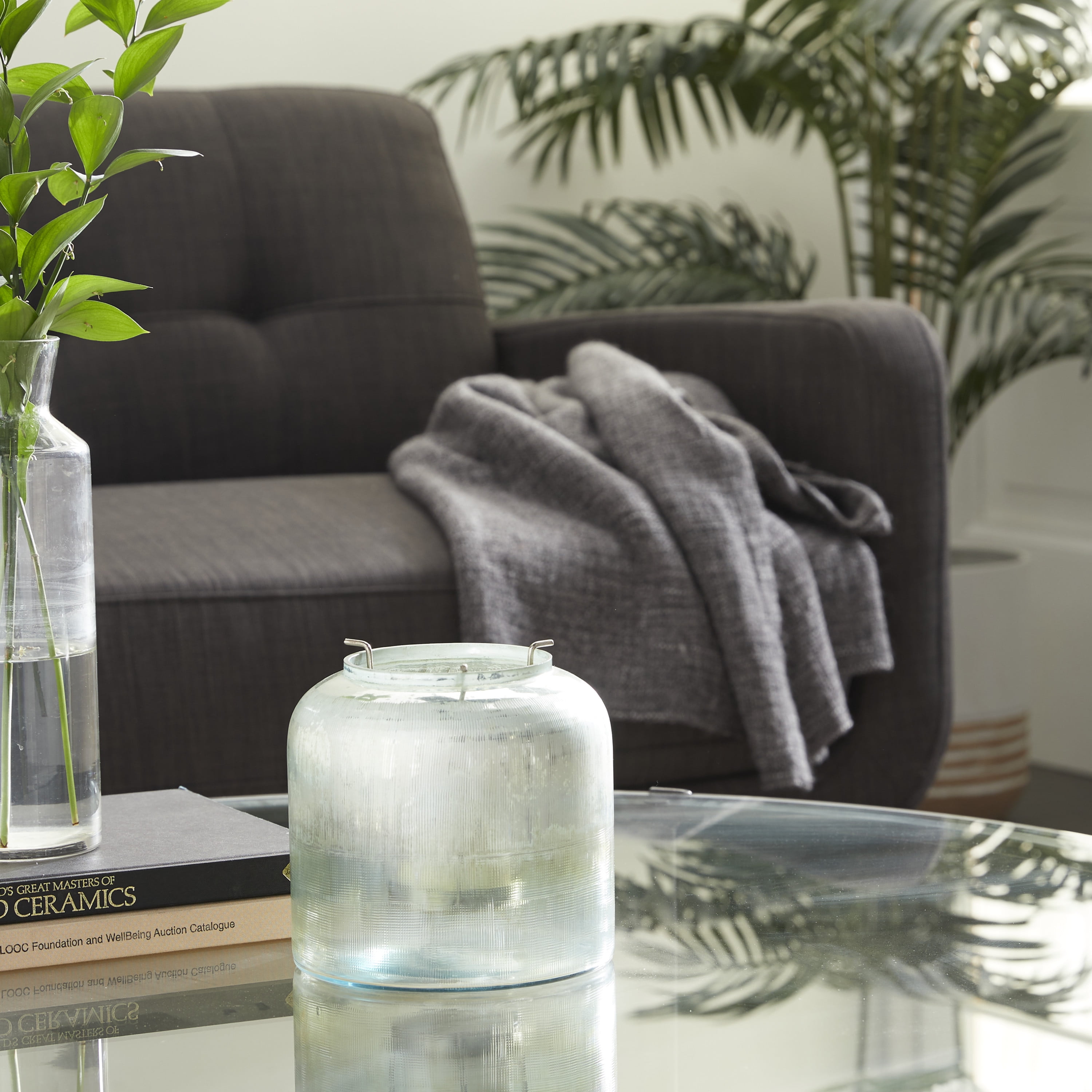 DecMode 7'W, 7'H Glass Contemporary Candle Holder, Turquoise, 1 - Piece