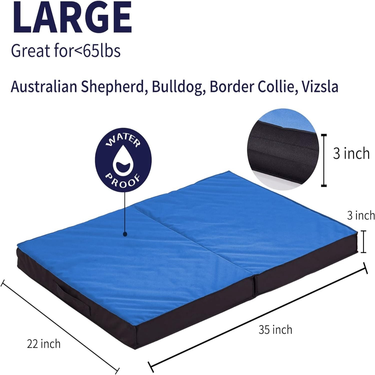 WATANIYA Foldable Travel Dog Bed, Outdoor Waterproof Orthopedic Pet Bed Mattress, Blue