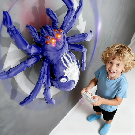Pekkaxy Wall Climbing RC Spider Toy, Rechargeable LED Suction Climber, 360° Spin Interactive Kids Gift