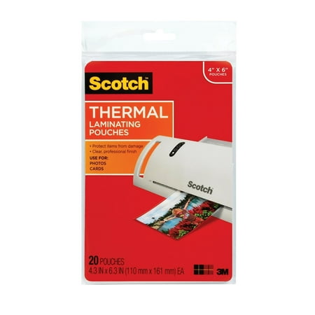 3m Scotch Pouch - Scotch Thermal Laminating Pouches, 4.37 Inches x 6.36 Inches, 20 Pouches, 2-PACK By 3M