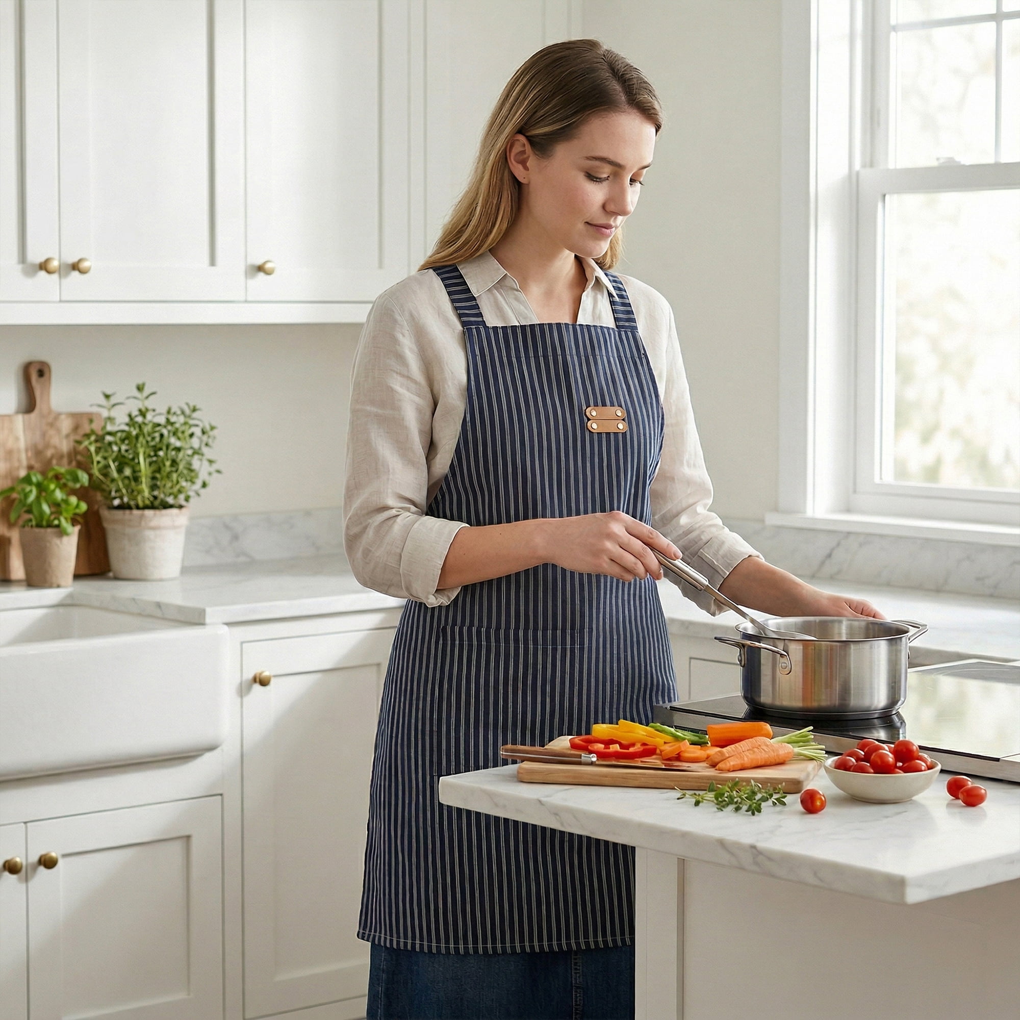 Unique Bargains Durable Polyester Kitchen Apron with Pockets for Cooking 26.4x30.7in Black