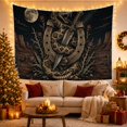 thumbnail image 3 of Rattlesnake Around Horseshoe and Dagger under Full Moon, Eerie Gothic for Western Fans, Midnight Desert Art, Halloween Gift, Tapestry Wall Hanging for Bedroom and Man Cave, 3 of 7