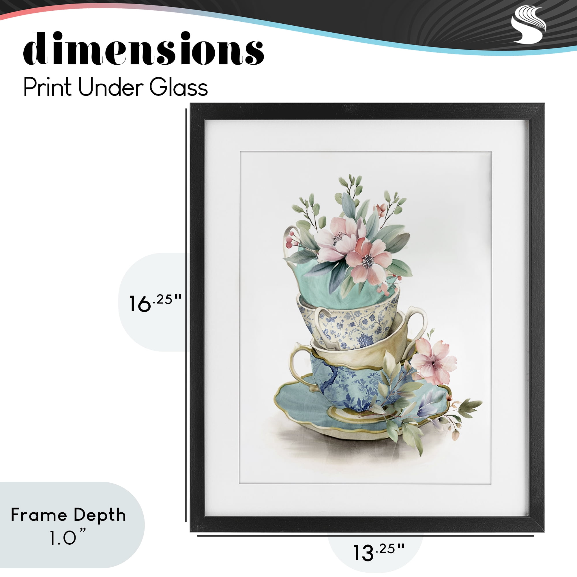 Stupell Industries Tea Cup Chinoiserie Blossoms Black Framed Print Under Glass, design by Kim Allen