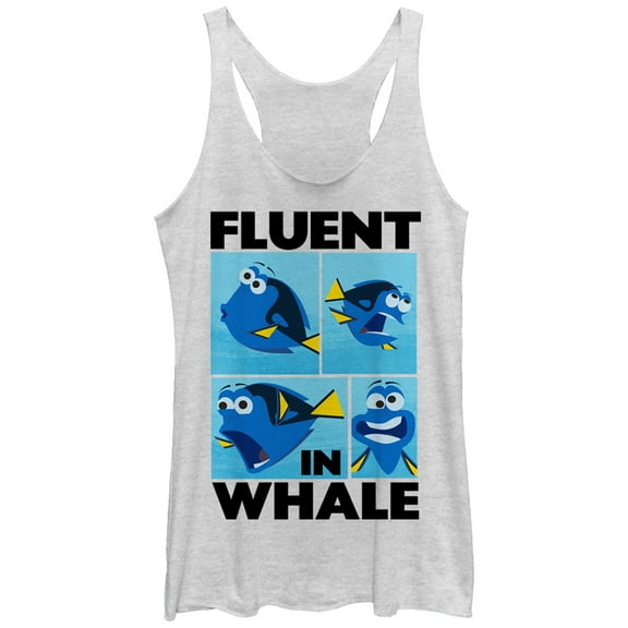 Women's Finding Dory Fluent in Whale  Racerback Tank Top White Heather Large