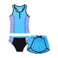 thumbnail image 3 of renvena Kids Girls Floral Splice 3 Pcs Athletic Swimsuit Top+Brief+Bottoms Surfing Rash Guard Set 4-16 Blue Floral 6, 3 of 7