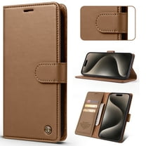 for iPhone 16 Wallet Case [RFID-Blocking] [Card Holder/Cash Slots] [Kickstand] [Magnetic Clasp], Advanced PU Leather Folio Flip Book Protective Shockproof Cover Women Men,Brown