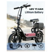 Electric Scooter Adults with Seat, 48V 17.5AH Foldable Escooter 14 Tires 1200W Peak Motor 25MPH 35Miles Long Range and Disc Brake 350lbs Max Load Dual Shock Suspension Wide Deck Rear Box