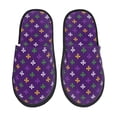thumbnail image 2 of KLL Purple Mardi Gras Slippers for Women Men House Slip on Indoor Outdoor Bedroom Furry Fleece Lined Ladies Comfy Anti-Skid Rubber Hard Sole-Medium, 2 of 8