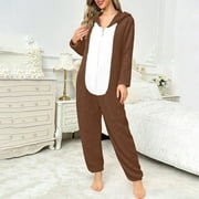 SwiftWear Christmas Matching Family Pajamas Set Festive Onesie with Animal Ears Hood, Xmas Theme Fleece Loungewear Pjs for Home Celebration (Coffee)