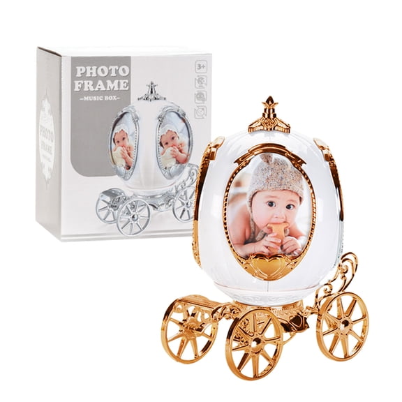 Pumpkin Carriage Photo Frame Music Box, Decorative Keepsake Gift for Girls and Special Occasions