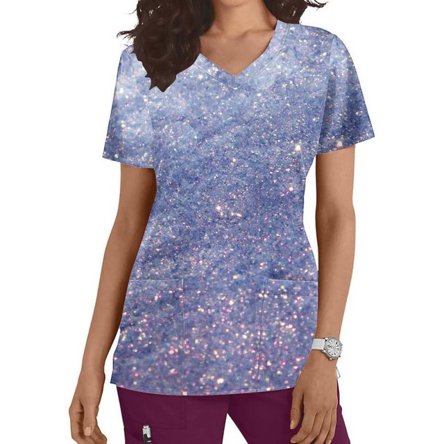 Fiudx Camisetas para Mujer Top de Trabajo Informal con Cuello En V y Manga Corta Estampado a La Moda para Mujer