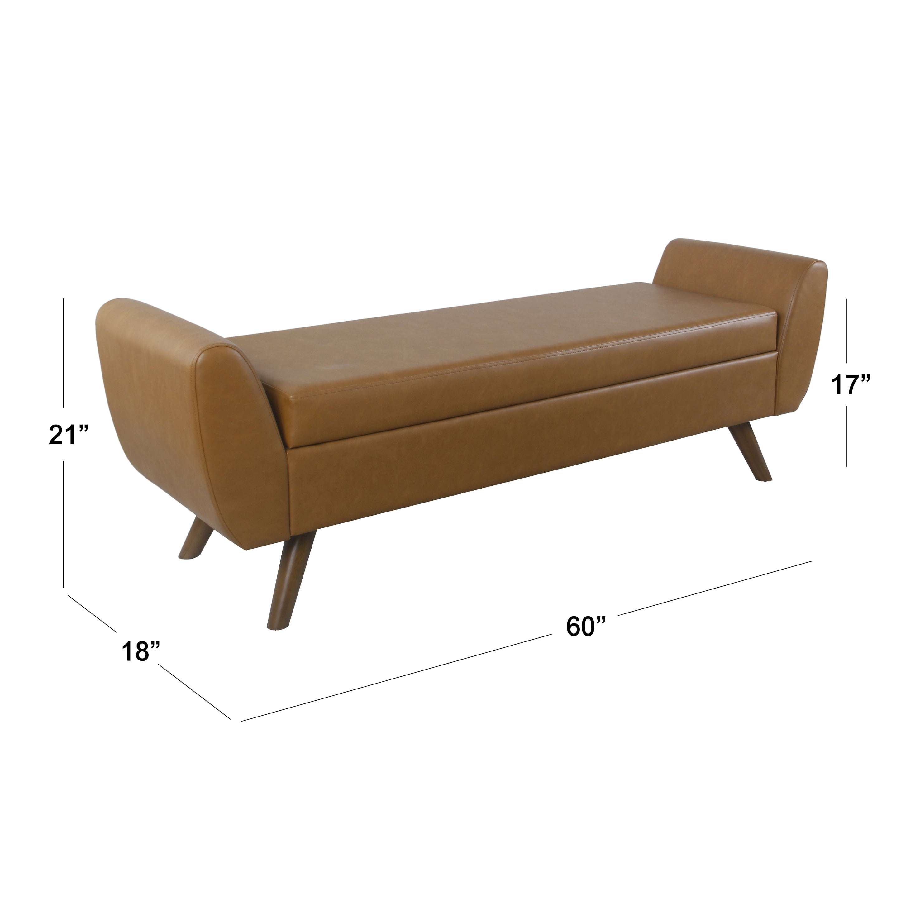 HomePop Modern Storage Bench with Wood Legs - Carmel Vegan Leather