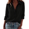 thumbnail image 3 of VJGBEGW Women Dressy Long Sleeve Button Down Shirts Business Casual Outfit Lightweight Blouse Tops Black L, 3 of 5