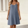thumbnail image 2 of MaFYtyTPR Womens Mini Dress Spaghetti Strap Round Neck Pleated Dresses Summer Loose Beach Vacation Flowy Sundresses, S-2XL, 2 of 7