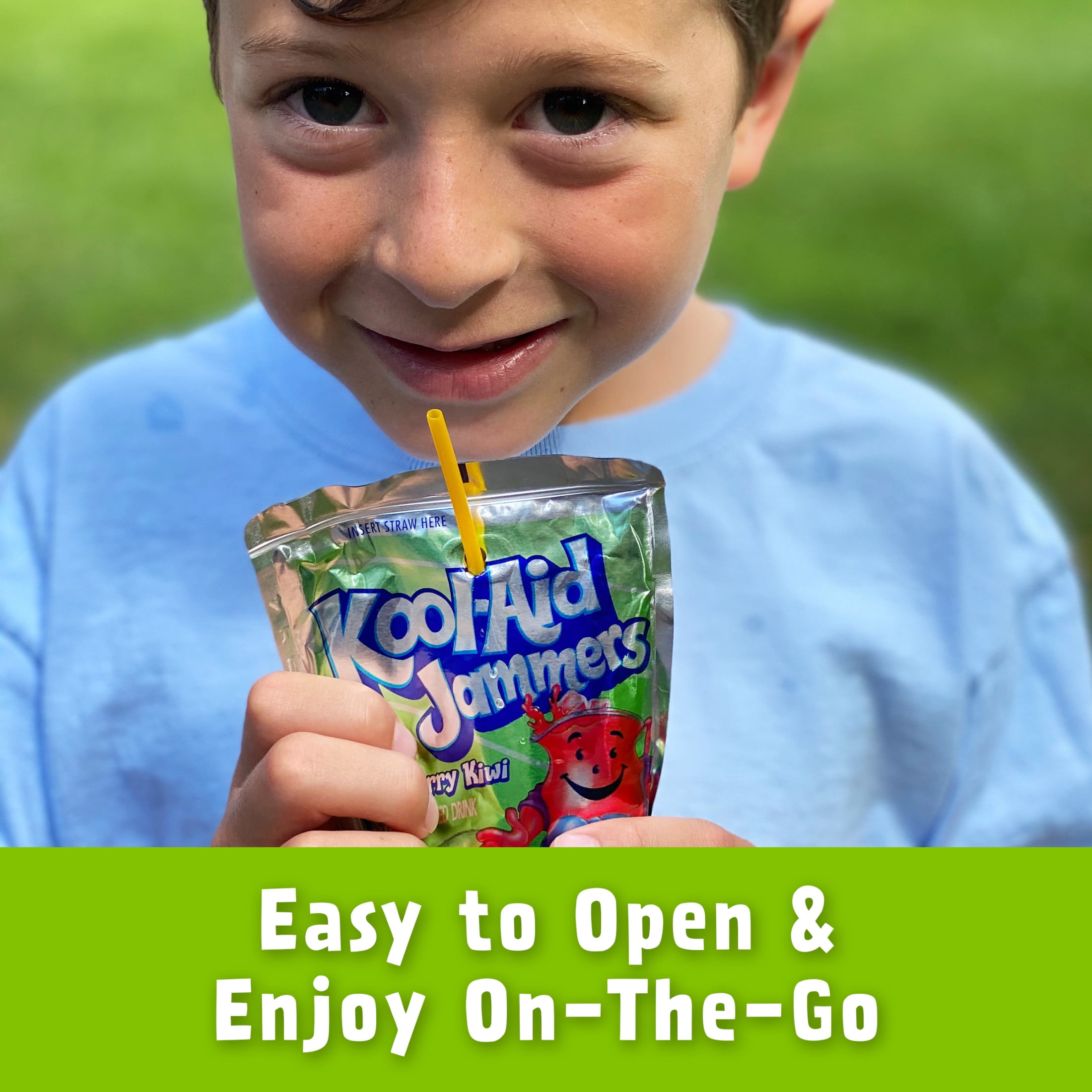 (4 pack) Kool-Aid Jammers Artificially Flavored Drink, 10 Pouches, for School Lunches and On-the-Go Hydration, Strawberry Kiwi Flavor, Excellent Source of Vitamin C, 6 fl oz