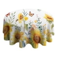 thumbnail image 4 of White Butterfly Bee Sunflower Pattern Round Tablecloth 60"x60",Wrinkle Wipeable Table Cloth for Kitchen Dining Room Picnic Patio Party, 4 of 6