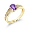 thumbnail image 2 of Gem Stone King 18K Yellow Gold Plated Silver Purple Amethyst Engagement Ring for Women (1.68 Cttw, Oval Checkerboard 8X6MM, Gemstone February Birthstone, Size 7), 2 of 4