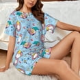 thumbnail image 4 of Gukieu Gnome Pool Party Print Women's Short-sleeved Pajama Set, Round Neck Button Top Elastic Shorts 2-piece Set, Summer Home Leisure Clothing-XX-Large, 4 of 6