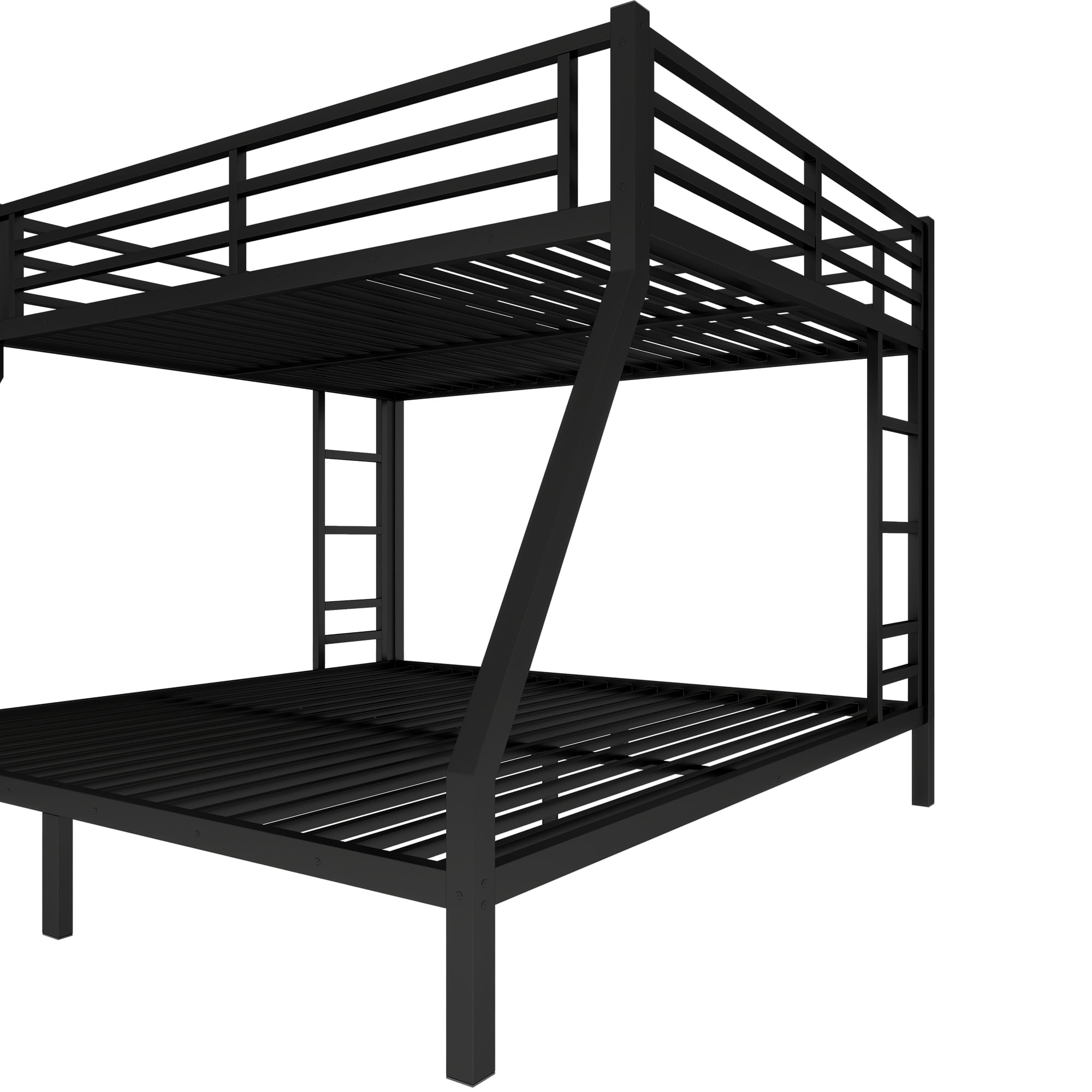 Leumius Queen over King Bunk Bed for Teens and Adults,Heavy Duty Metal Bunk Bed with Full-Length Guardrail and Ladder,Space-Saving/Noise Reduced/No Box Spring Needed, Black