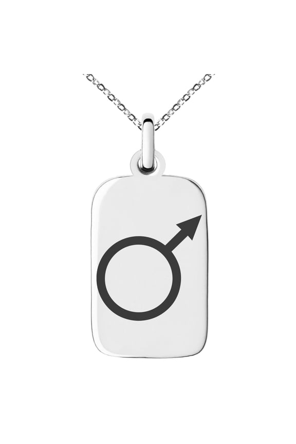Stainless Steel Solar System Planetary Mars Engraved Small Rectangle Dog Tag Charm Pendant Necklace