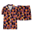 thumbnail image 5 of CAUYDY Halloween Pajamas Women Satin Button Up Shirt and Shorts Pjs Sets 2 Piece Matching Sets Casual Sleepwear(Purple,S), 5 of 5