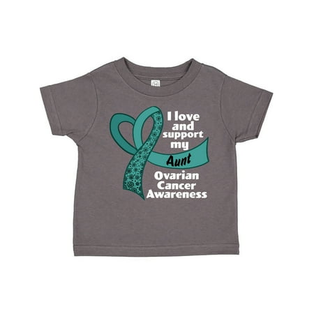 

Inktastic I Love and Support My Aunt Ovarian Cancer Teal Ribbon Heart Gift Toddler Boy or Toddler Girl T-Shirt