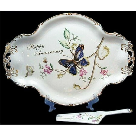 

Mr. MJs HO-TR141-HV Happy Anniversary Butterflies on Branches Cake Server & Cake Platter