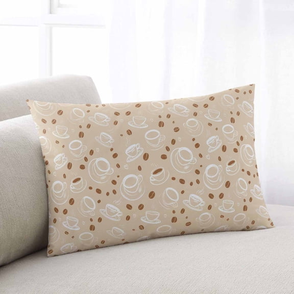 Coffee Cups Throw Pillow Covers, Vintage Country Leisure Coffee Beans Beige Soft Breathable Pillow Cases with Invisible Zipper for Sleeping, Toddler Pillowcases for Couch Bed Sofa Chair 12x20 Inches