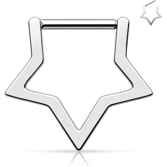 Titanium Star Septum Ring 16G, 8mm Solid Titanium G23 Daith Piercing Jewelry, Clicker Conch Helix Earring for Women
