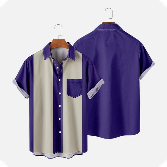 Nnhblu Men Short Sleeve Polyester Turndown collar Pocket, Hawaii Men's T-Shirts Purple XXXL